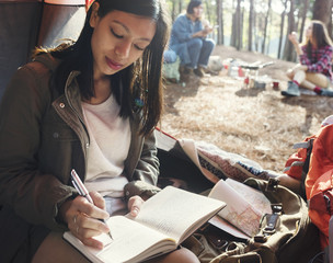 Wall Mural - Girl Writing Journal Tent Concept