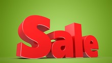 3d Illustration Of Red Sale Sign Over Green Background