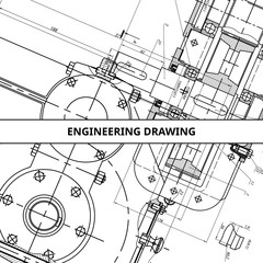 Wall Mural - Mechanical Engineering drawing. Engineering Drawing Background. Vector.