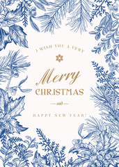 greeting christmas card in vintage style.