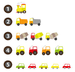 numbers 1-5 and vehicles - educational vectors illustration for children