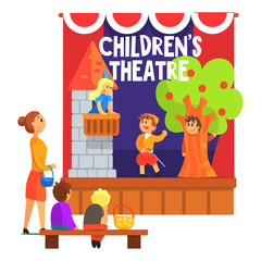 Poster - Romeo And Juliette Scene With The Balcony Performed By Kids In Amateur Theatre With Other Pupils Watching With Teacher