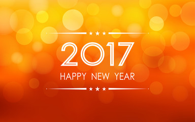 Wall Mural - Happy new year 2017 with bokeh and lens flare pattern on summer orange color background (vector)