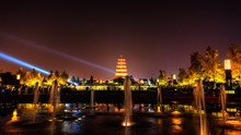 Xian At Night,giant Wild Goose Pagoda.
