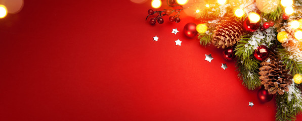 Sticker - Christmas holidays composition on red background with copy space