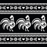 Seamless Polish monochrome folk art pattern with roosters