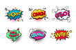 Comic speech bubbles set with different emotions and text Wow, Omg, Gtfo, Hell Yeah, Damn, Wtf . Vector bright dynamic cartoon illustrations isolated on white background.