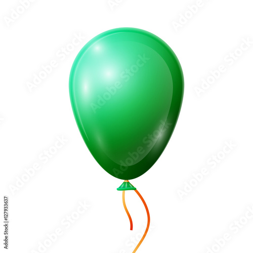 Realistic green balloon with ribbon isolated on white background