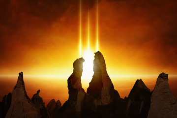 Wall Mural - apocalyptic background - judgment day is coming, gate to hell