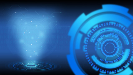 Wall Mural - abstract tech circle and technology background with ray light and blurred bokeh.