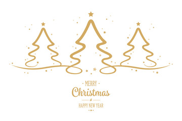 Wall Mural - christmas tree gold stars greetings white background
