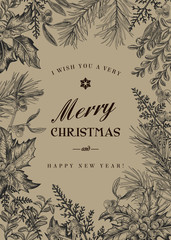 Wall Mural - Greeting Christmas card in vintage style.