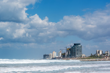 Stormy Mediterranean sea at Tel Aviv, Israel.