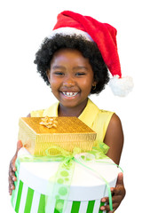 Wall Mural - African girl holding presents.