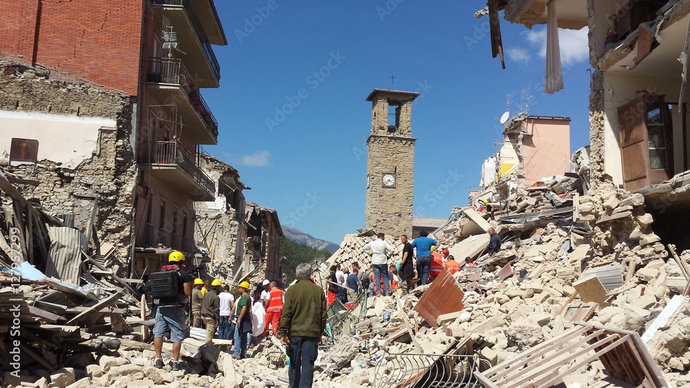 Amatrice on 24 Augusto 2016 after the earthquake - obrazy, fototapety, plakaty 