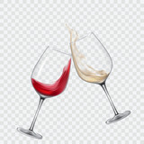 Fototapeta  - Set transparent glasses with white and red wine