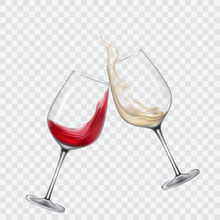 Set Transparent Glasses With White And Red Wine