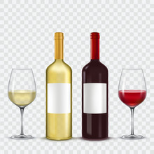 Two Bottles And  Glasses Of Wine - Red  White
