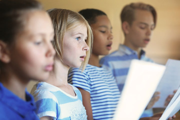 Wall Mural - Schoolchildren singing song on music lesson