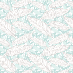 Naklejka na meble Seamless feathers pattern. Hand drawn light background.