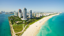 South Beach, Miami Beach. Florida. Aerial View. Paradise. South Pointe Park And Pier