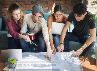 Wall Mural - People Meeting Discussion Design Talking Blueprint Concept