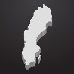 Poster - Sweden map in gray on a black background 3d