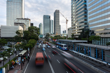 Poster - Jakarta rush hour along the main avenue in the business district in Indonesia capital city