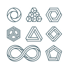 Wall Mural - Impossible shapes thin line minimal vector icons set