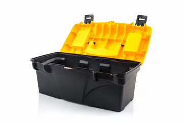 Yellow tool box, Plastic tool box.