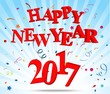 Happy New Year greeting card design with confetti and fireworks