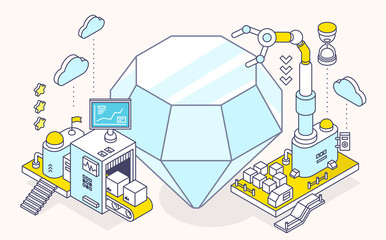 Vector illustration of diamond and three dimensional mechanism w