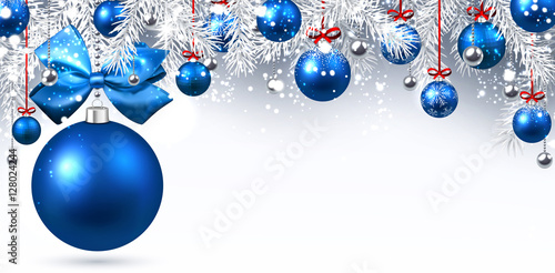 Foto-Stoffbanner - New Year banner with Christmas balls. (von Vjom)