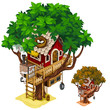 Cosy house built on large tree. Vector isolated
