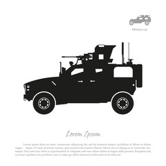 Wall Mural - Black silhouette of military car on white background. War SUV in