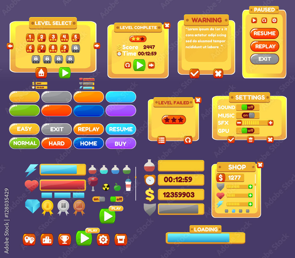 The elements of the game interface. - obrazy, fototapety, plakaty 