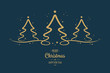 gold christmas trees stars greeting blue background