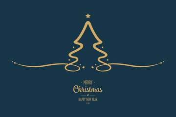 Poster - christmas tree gold stars blue background