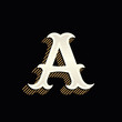 Letter A logo in vintage western style with lines shadow.