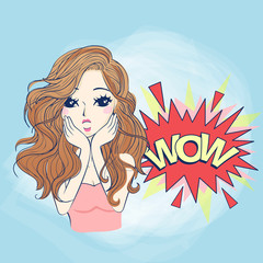 Poster - cartoon woman make wow expression