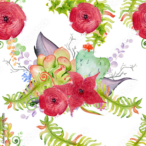 Red Watercolor Flowers Seamless Pattern Floral Print On The White Background Stock Illustration Adobe Stock