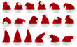 red white christmas santa hats luxury high quality plush row set collection isolated on white background / Weihnachtsmützen Nikolausmützen Reihe Set isoliert