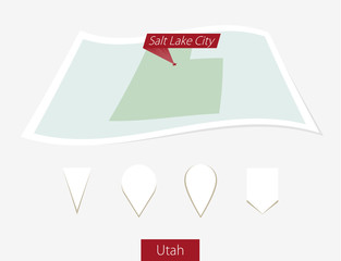 Wall Mural - Curved paper map of Utah state with capital Salt Lake City.