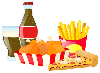 Wall Mural - Set of fastfood with pizza and soda