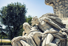 Close Up View Of Johann Wolfgang Von Goethe Statue At Entrance Of Borghese Garden In Rome.