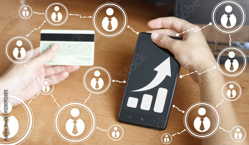 Businessman Keep Smart Phone With Chart Sign Smartphone With