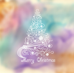 Wall Mural - Vector elegant Christmas tree on a colorful abstract blurred background