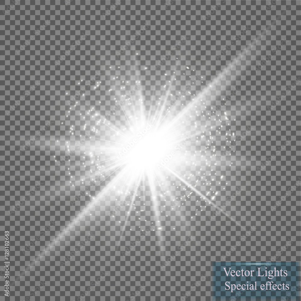 Glow light effect. Star burst with sparkles. Vector illustration - obrazy, fototapety, plakaty 