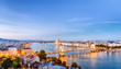 © Feel good studio - Budapest dusk scene of downtown with river. Budapest is the capital fo european country Hungary and very popular travel destination for romantic trip.