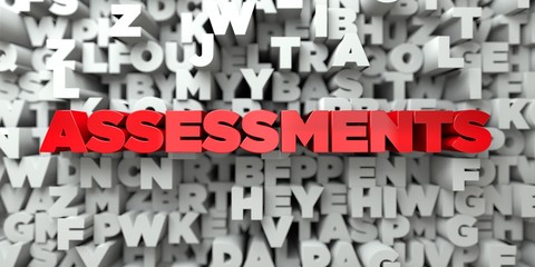 Wall Mural - assessments - red text on typography background - 3d rendered royalty free stock image. this image c